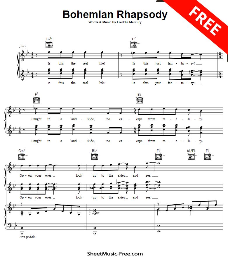 bohemian rhapsody notes piano free